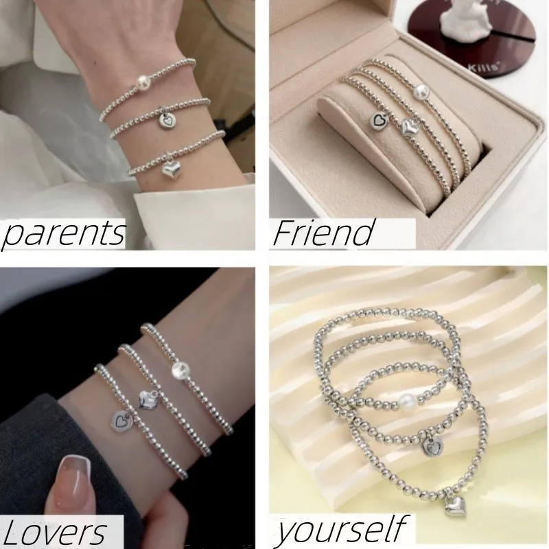 3pcs/set Love Heart Pendants Bracelet for Women Elegant New Fashion Beads Chain Handmade Bead Chain Party Jewelry Gifts