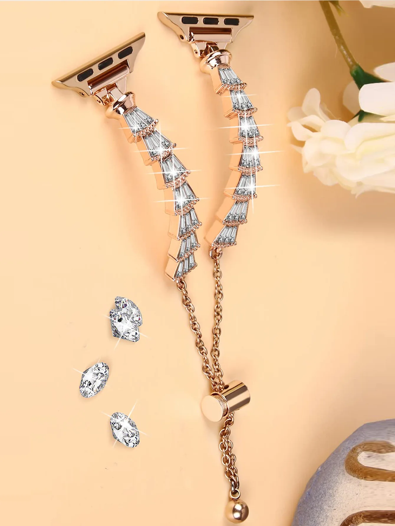 Metal Diamond Strap+Glass Case for Apple Watch 8 7 45mm 44mm Women Bracelet Wristband for iWatch 6 5 4 3 SE 42mm 41mm 40mm 38mm