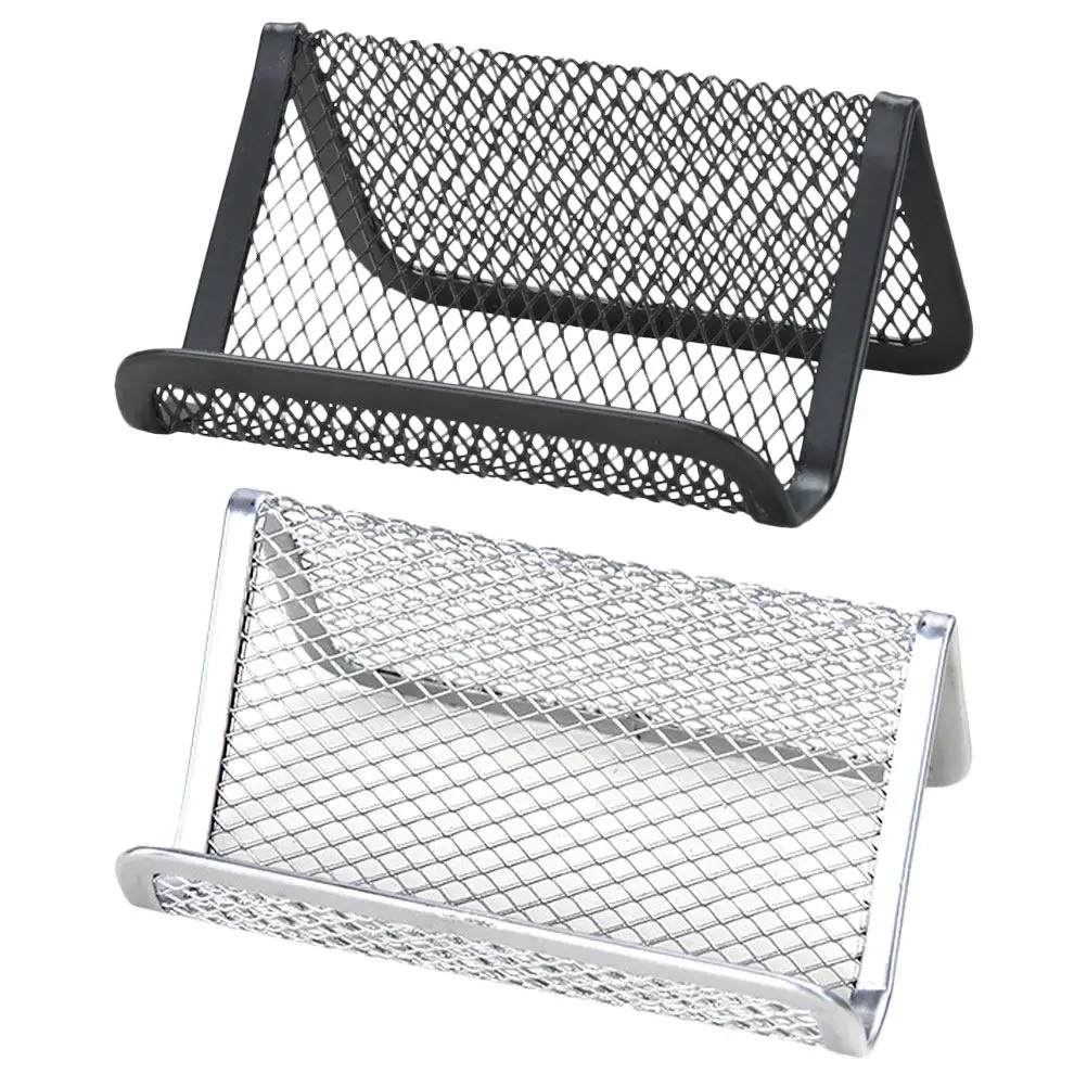 2Pcs Heavy Duty Iron Card Holder Business Card Display Stand Name Cards Organizer Upscale Polished Surface Office Desk Rack