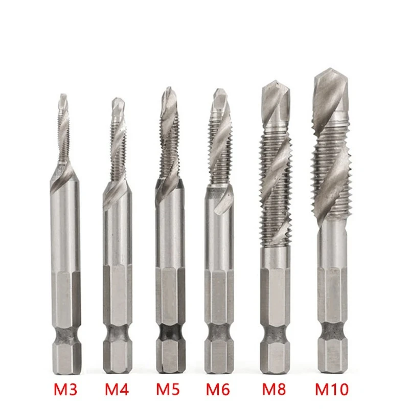 6 stücke Tap Titan Überzogene Sechskantschaft Bohrer Bits HSS Schraube Gewinde Metrische Taping Schraube Maschine Verbindung Werkzeug M3-M10 hand Werkzeuge – Detail 3