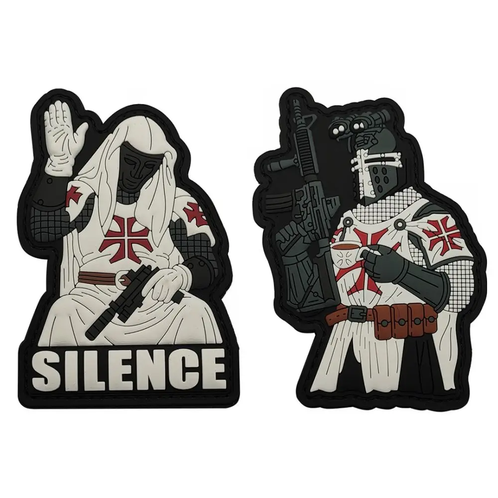 Tactical Crusader PVC Morale Patch Templar Knight Silence & Drinking Grail Badge for Vest Backpack Hat Airsoft Gear