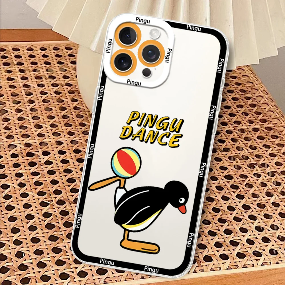 Cartoon P-Pingu Penguin Phone Case for iPhone 12 11 13 14 15 16 Max Pro Plus Transparent Bezel Cover