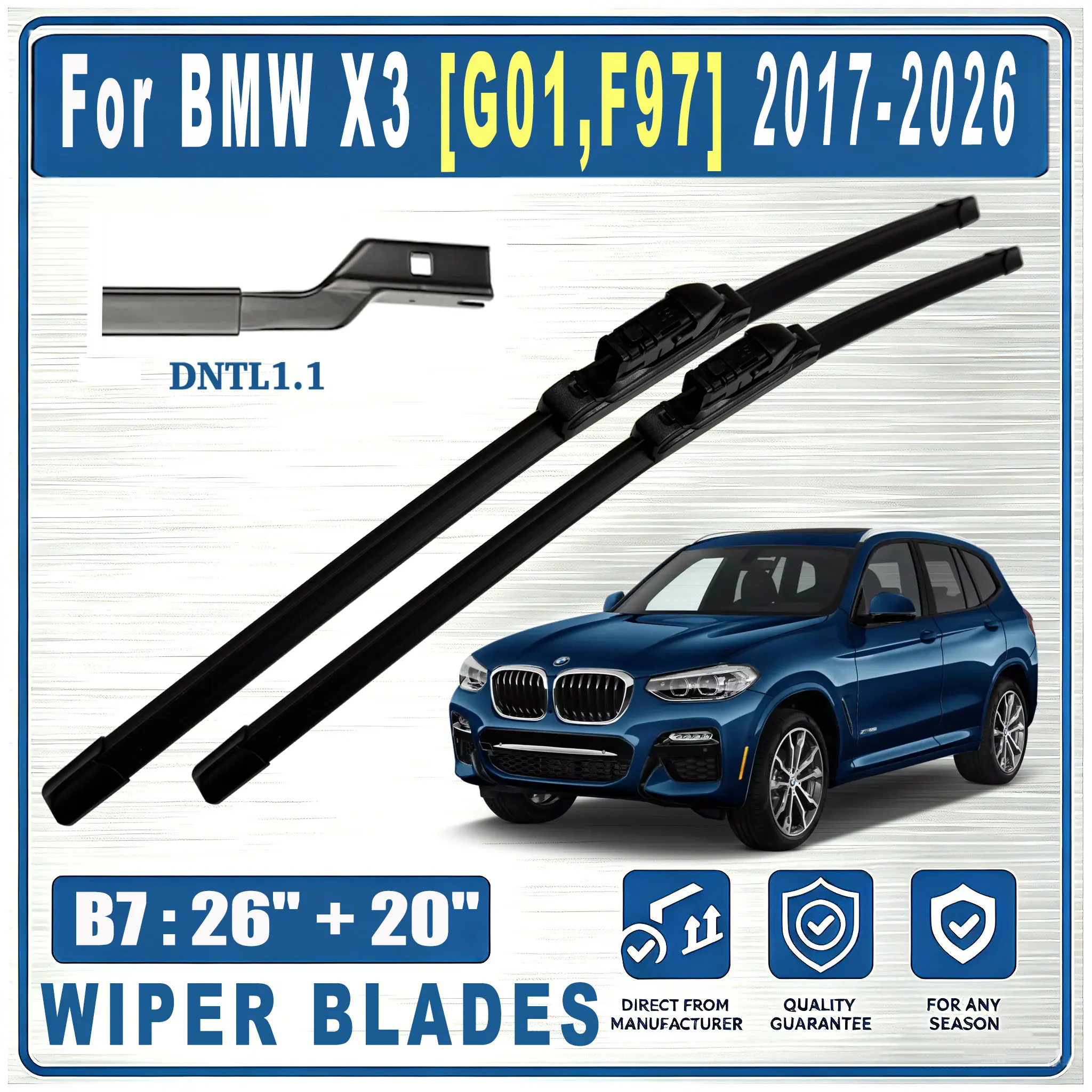 Für BMW X3 [G01,F97] 2017-2026 Front B7 26"&20" 650mm 510mm Scheibenwischerblätter Windschutzscheibenwischerblatt OEM 2 Stück