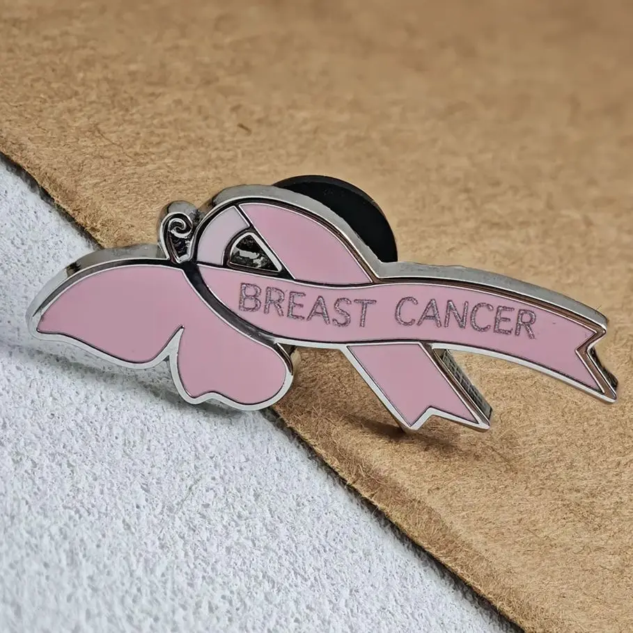 Pink Ribbon Breast Cancer Awareness Pin Butterfly Wings Hope Shield Brooch Survivor Gift For Women Nurse