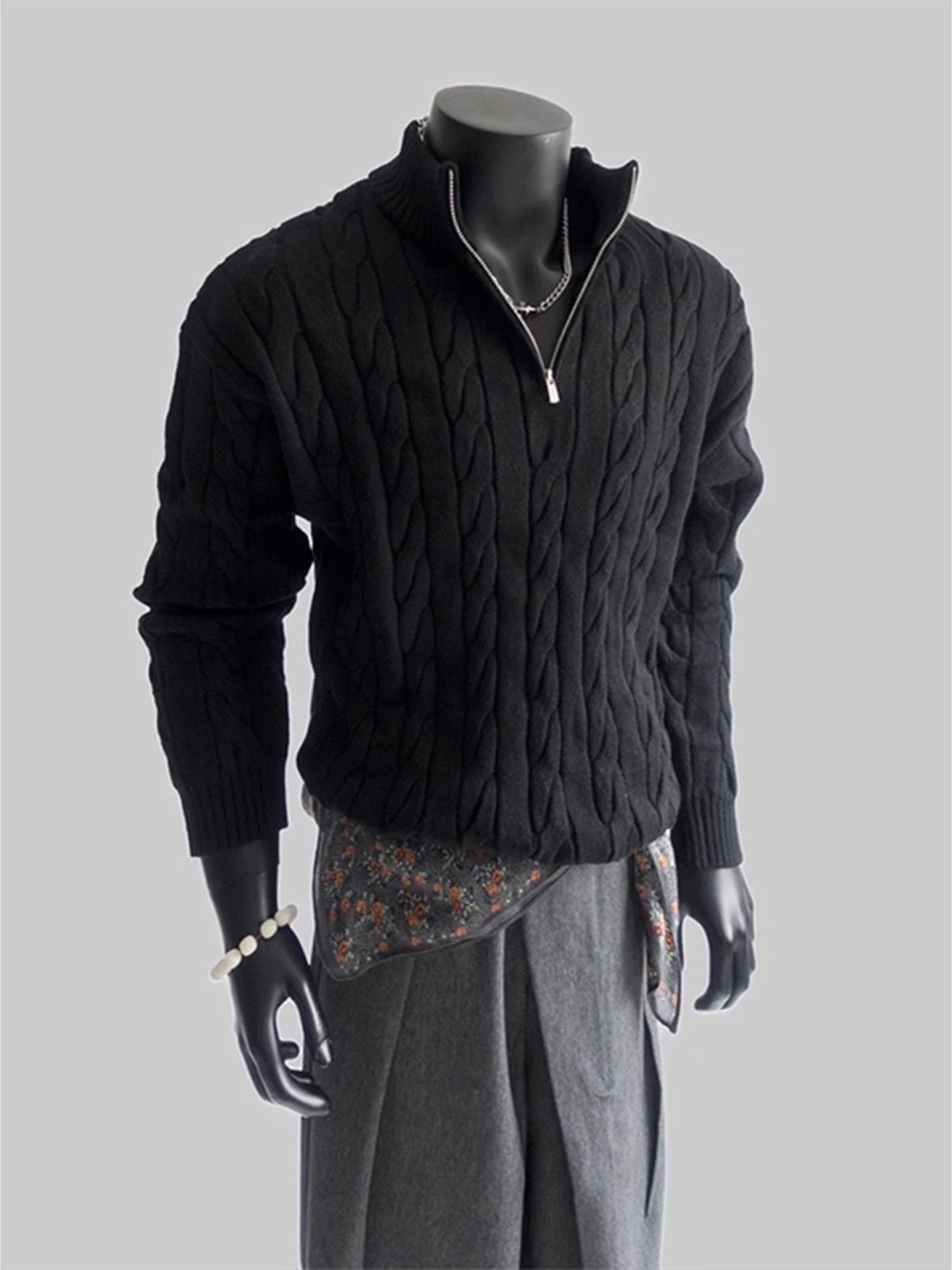 

Bla Knitted Sweater Men's Sle f Zipper Stand Collar Lazy Sle Autumn Winter Faionable Inner Wear Base Layer Knitwear