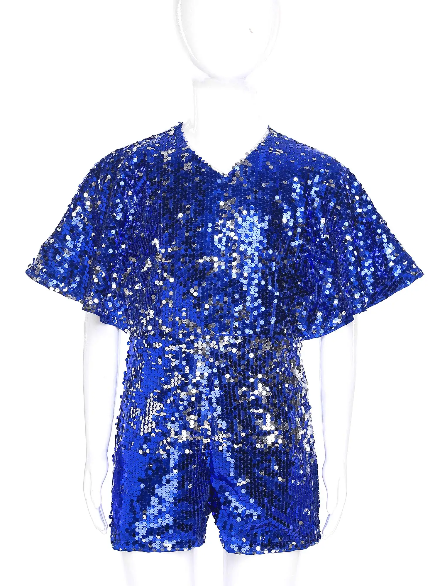 Kids Girls Jumpsuit Shiny Sequin School Show Jazz Dance Cheerleading Stage Performance Costume Birthday Wedding Party Romper