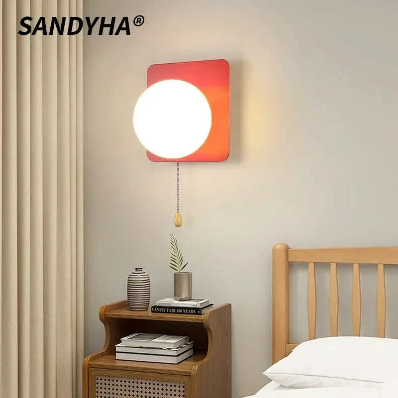 

SANDYHA Nordic Style Wall Lamp Colorful Lampshade Design Glass Ball Led Light Children's Bedroom Decoration Living Room Lighting