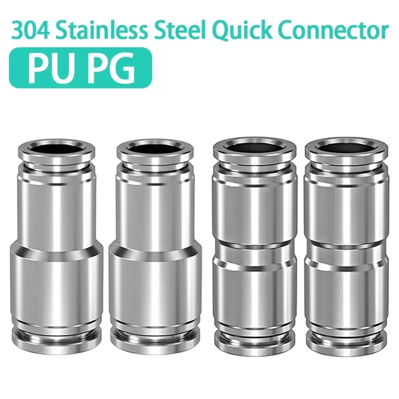 

10Pcs 304 Stainless Steel Pneumatic Fitting PU Straight PG Reducer Quick Connector 4 6 8 10 12mm Air Compressor Hose Joint