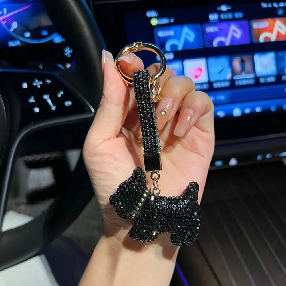 Korean Rhinestones French Bulldog Keychain Blingbling Cartoon Crystal Dog Pendant Creative DIY Rhinestone Car Keyring Gift