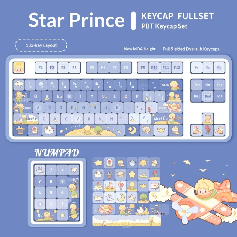 Diy Keycaps Moa Profile Pbt 132 Keys Full Set Five Sides Dye Sublimation Starry Night Theme For 60 65 75 87 104 108 Mechanical K
