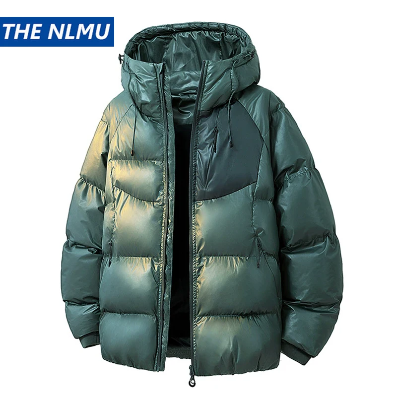 Męska kurtka puchowa z kapturem na zimę 2025, ciepła parka, kurtka w stylu hip-hop streetwear, ocieplana kurtka, czarna, biała, szara, zielona