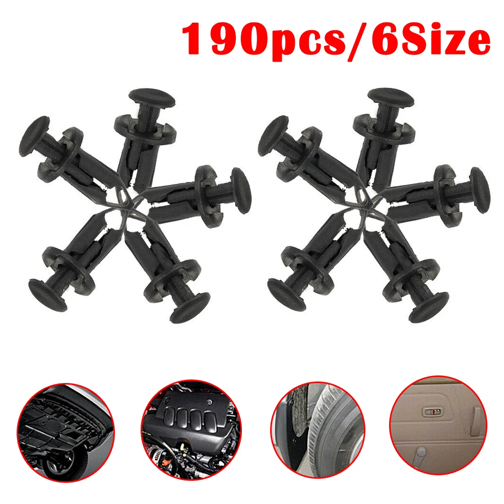 190PCS Universal Auto Car Plastic Rivet Fasteners Push Pin Trim Bumper Fender Panel Clips Car Interior Accessories Car Styling