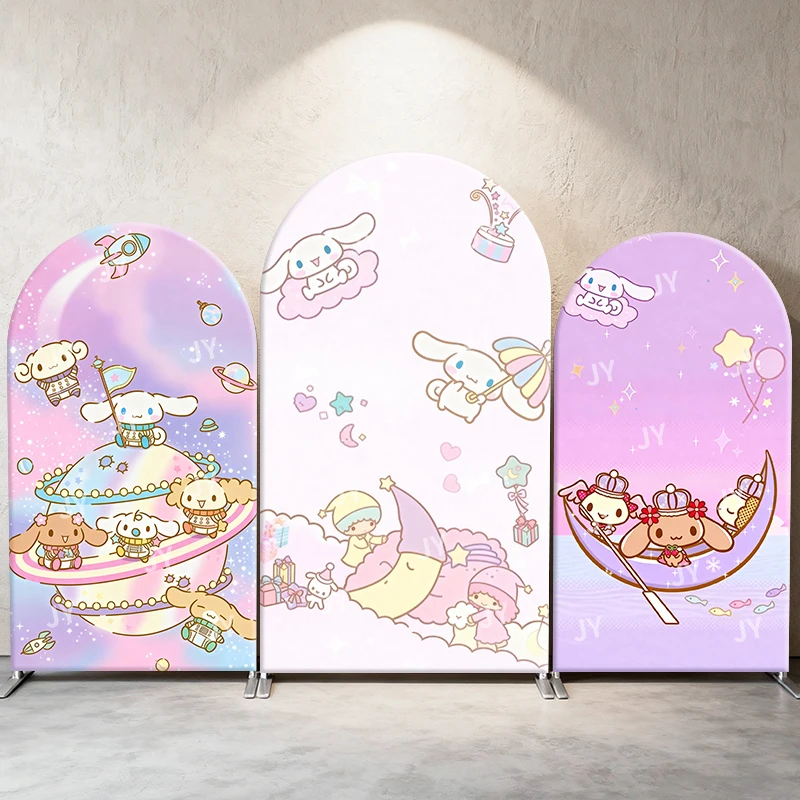 

Cinnamoroll Sanrio Arch Backdrop Cover Space Theme Moon Boat Starry Sky Cute Cartoon Birthday & Baby Shower Photo Booth Decor