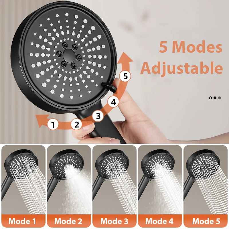 12.5cm 5 Modes Big Panel Shower Head Adjustable High Pressure Rainfall Shower Set Water Saving Shower Head Bathroom Accessories