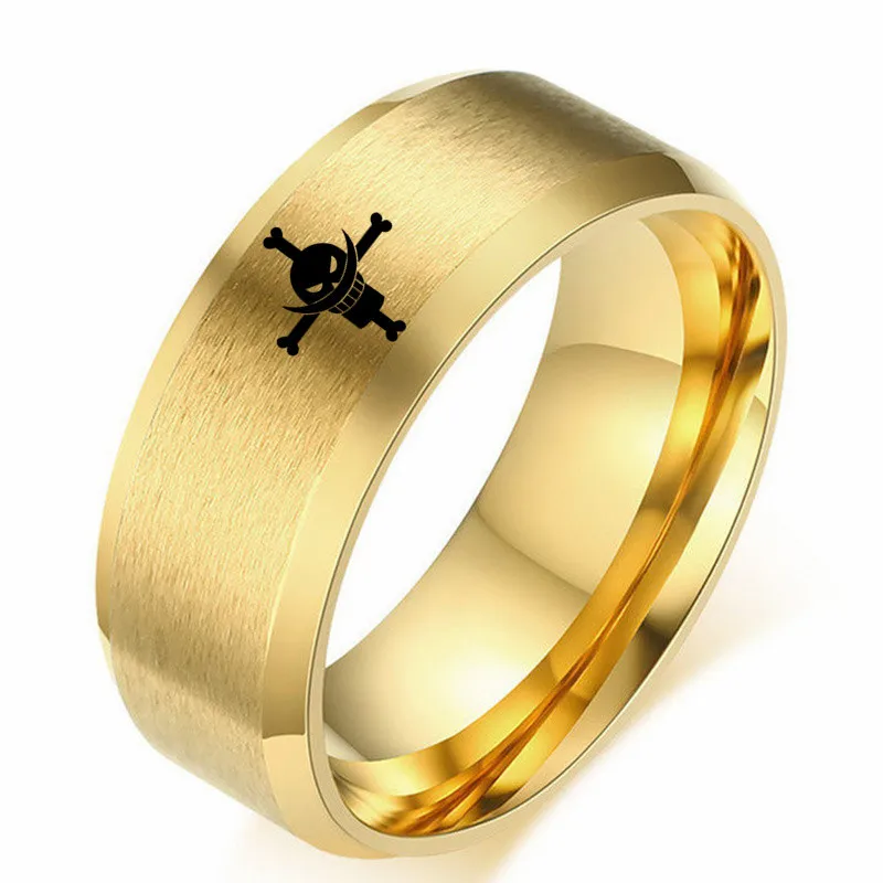 Aroutty 8mm Black One White Beard Rings Piece Anime Stainless Steel Ring For Women Men Rings Amime Fans Jewelry Accessories