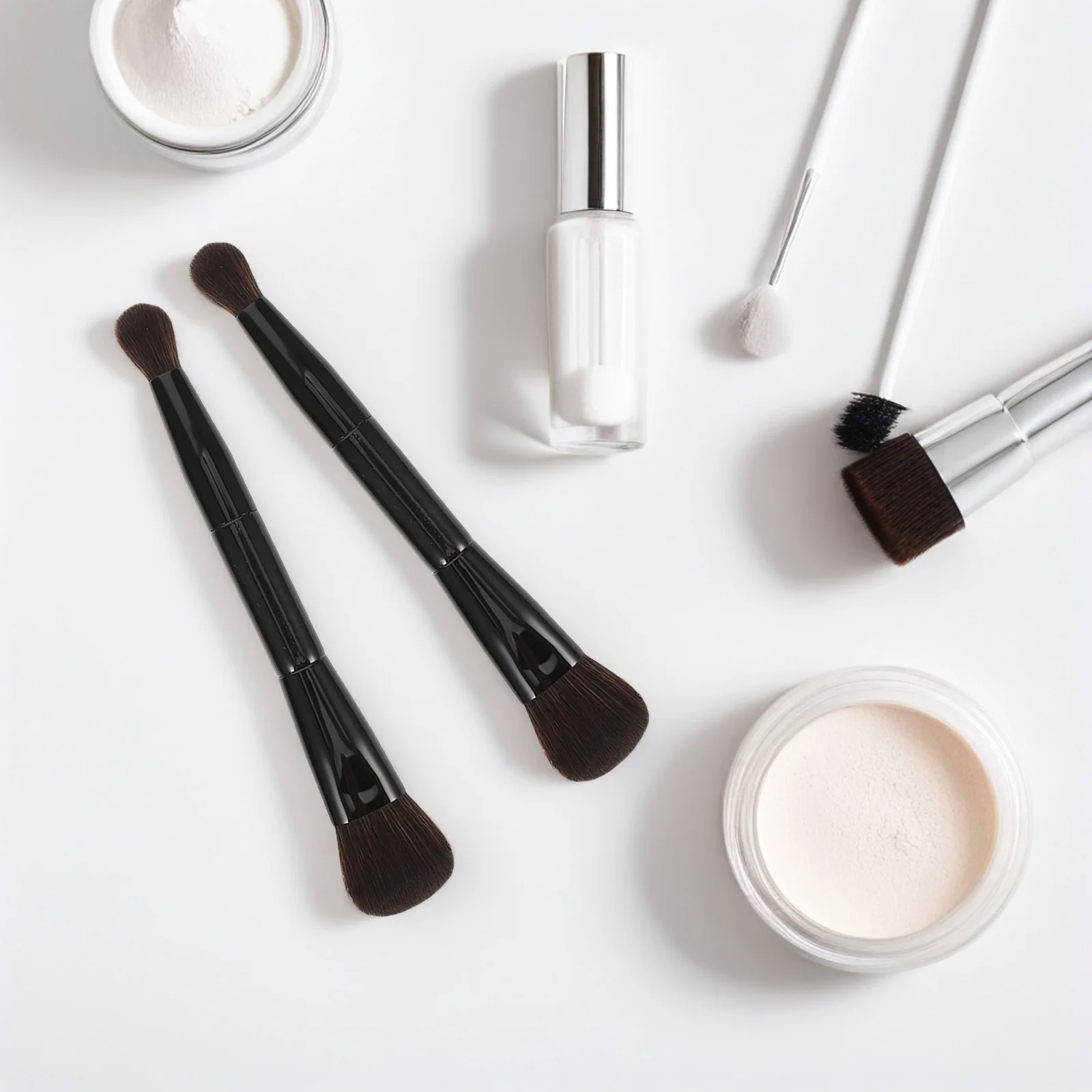 2 pçs pincel de maquiagem de ponta dupla dupla face blush contorno iluminador pó fundação escova cerdas macias pele sensível