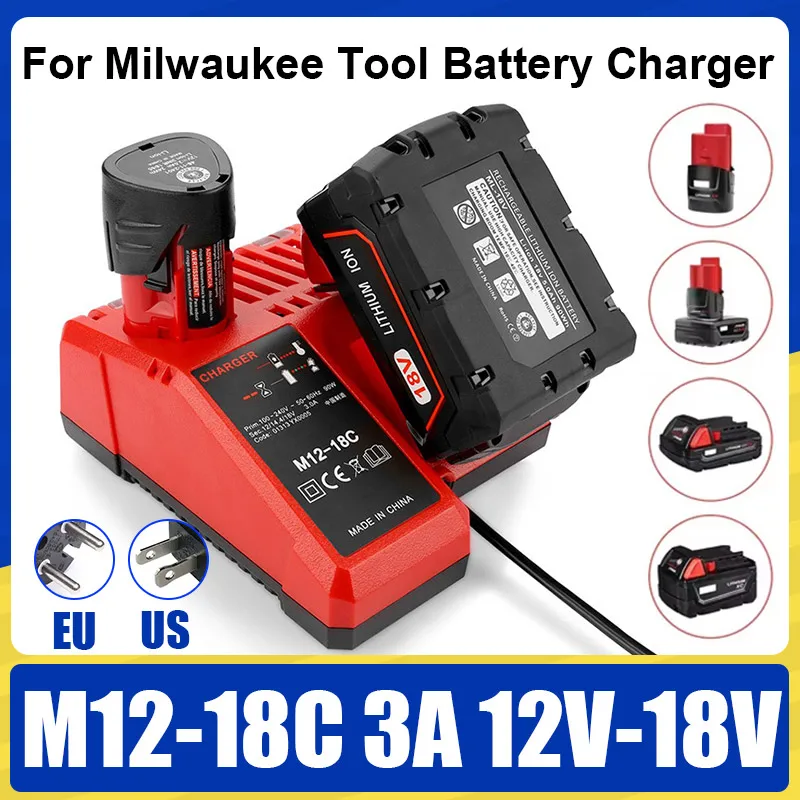 استبدال 3A 12 فولت 14 فولت 18 فولت شاحن ليثيوم أيون سريع سريع مناسب لميلووكي M12-18C ثنائي المنفذ متعدد الجهد بطارية ليثيوم أيون M12 M18 #1