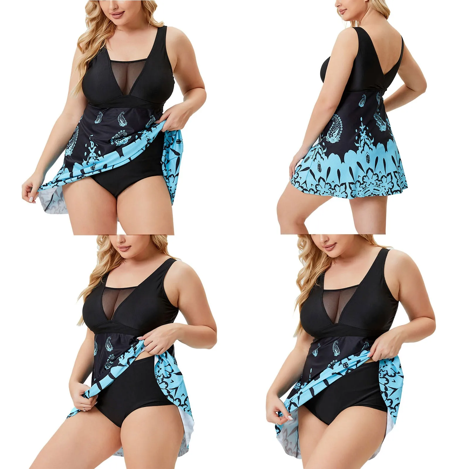 Women\'s Swimming Suit Printed Belly And Yarn High Waist Retro Skirt Plus Size Swimsuit With Swim Shorts Split Swimsuit Купальник