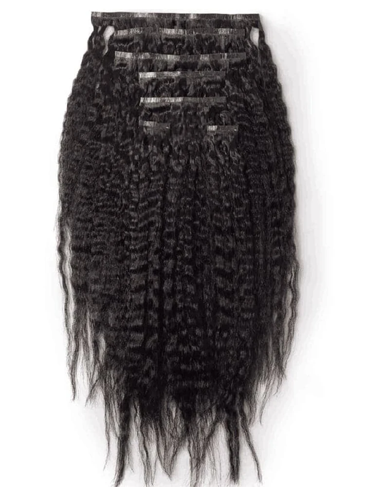Naadloze Clip-in Haarverlengingen van Echt Haar 7 stuks/verpakking Dubbel Getrokken PU Skin Weft Remy Haarverlengingen Kinky Straight - afbeelding 2