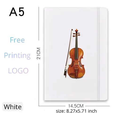 1Pc Personalized Violin A5 Notebook Journal, Custom Text Name Logo White Elastic Closure Notebook, Best Gift for Violin Students