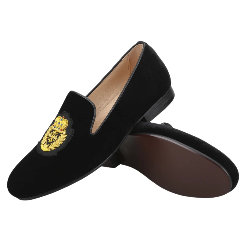 Piergitar Summer New Model Imported From India British Royal Style Patch Embroidery Men Velvet Shoes Handmade Slip-On Loafers