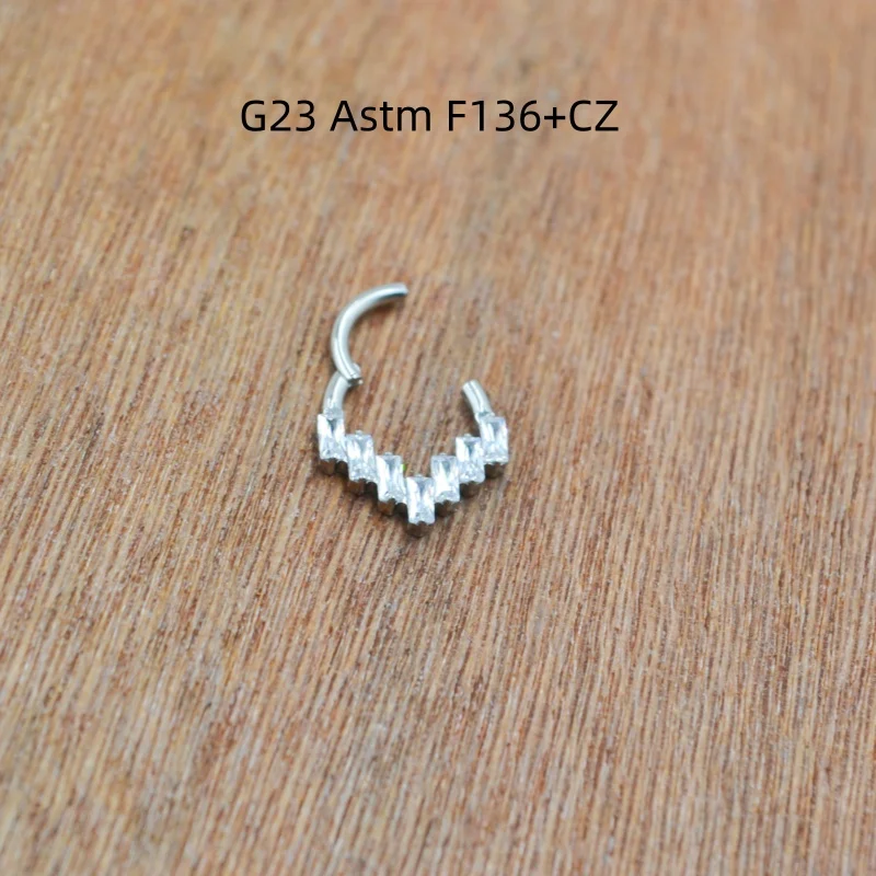 10pcs G23 F136 Titanium Piercing Jewelry CZ Nose Hoop Septum Clicker Ring Earring Ear Tragus Helix Diath Cartilage New