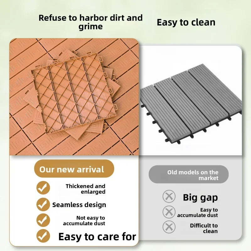 11PCS Wood Plastic Composite Deck Tiles WPC Interlocking Waterproof Anti-Slip Floor Durable Outdoor Balcony Patio Covering