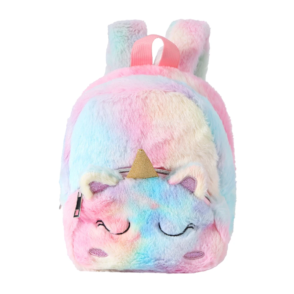 

Cartoon Unicorn Plush Girls Kids Backpack Kawaii Soft Fur Schoolbag Lovely Fashion Gradient Color Casual Portable Children Gift