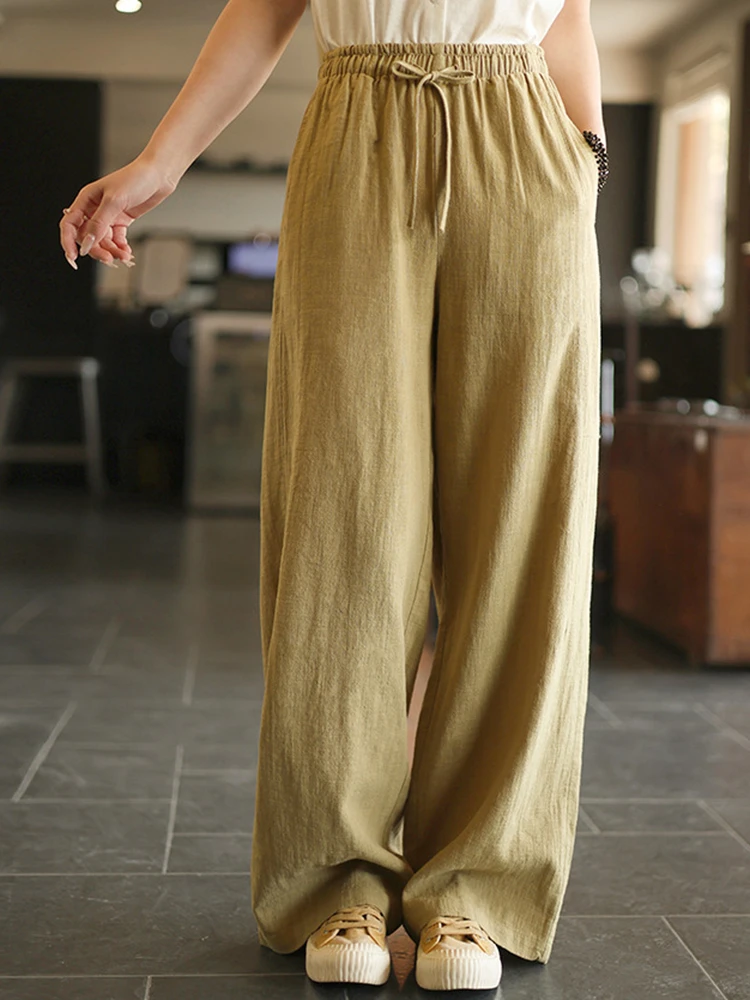 

High Waist Cotton Linen Straight Pants Women New Arrival 2026 Spring Simple Style Solid Color Female Casual Trousers M2482