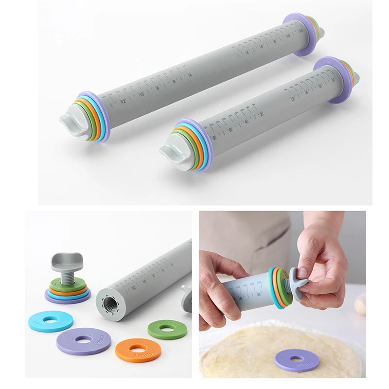 Silicone Adjustable Thickness Flour Rolling Pin Cooking Tools Baking Utensils Cake Dough Roller Baking Pastry kitchen Tools