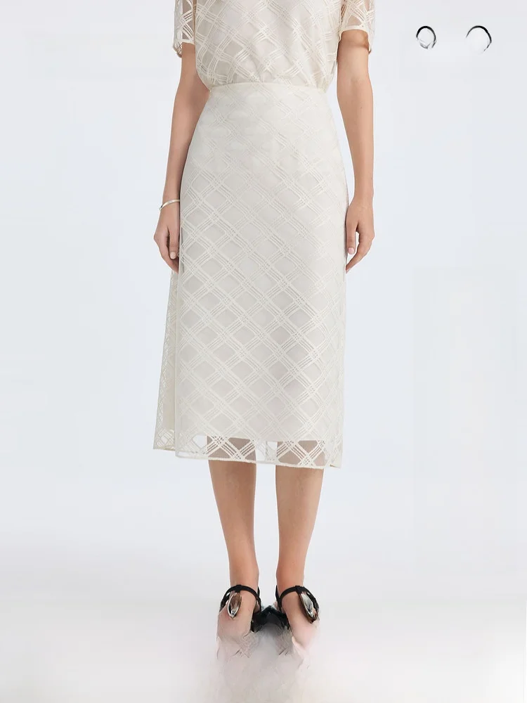 Elegant High Waist Midi Skirt PRICH Vintage Lace Plaid Straight Leg Women's Summer Fashion Polyester Fiber H-Shape Silhouette