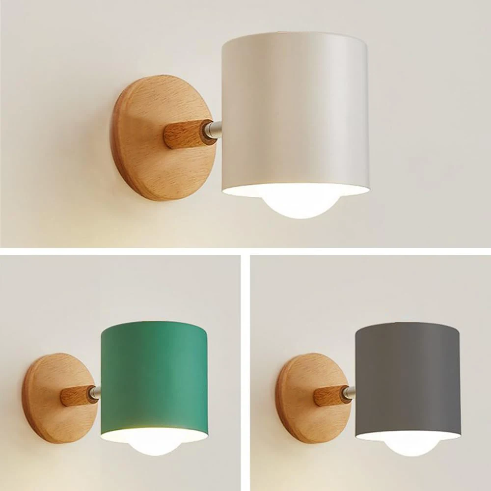 

Wooden Nordic Wall Light Modern Bedside Lamp Wall Sconce for Bedroom Living Room Home Lighting Macaroon Steering Head E27 LED