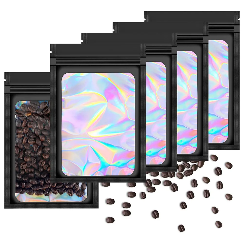 100pcs Smell Proof Mylar Bags Holographic Laser Color Plastic Packaging Pouch Jewelry Retail Storage Pouch Gift For Food