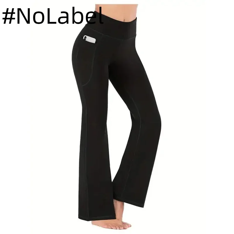 NoneLabelCollection Women's Flared Pants with Pockets Flared Leg Yoga Pants High Waist Fitness Casual Tummy Tuck Pants