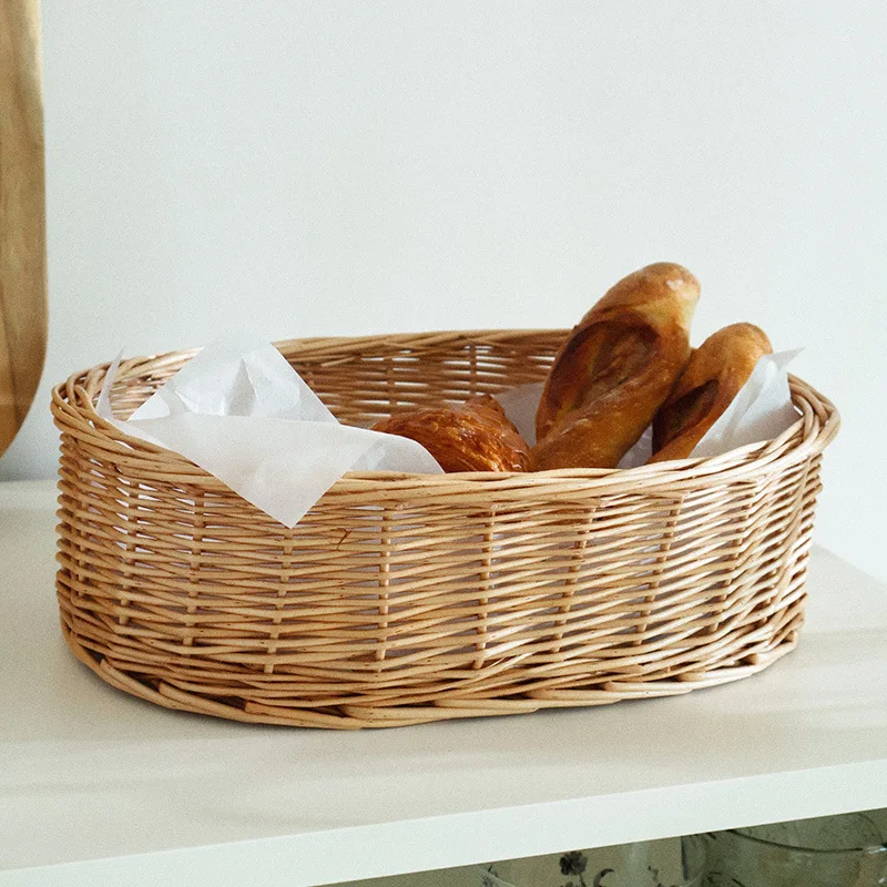 

Hot Sale Willow Fruit Basket Bread Basket Supermarket Display 、Desktop Snack Storage Frame Bamboo Woven