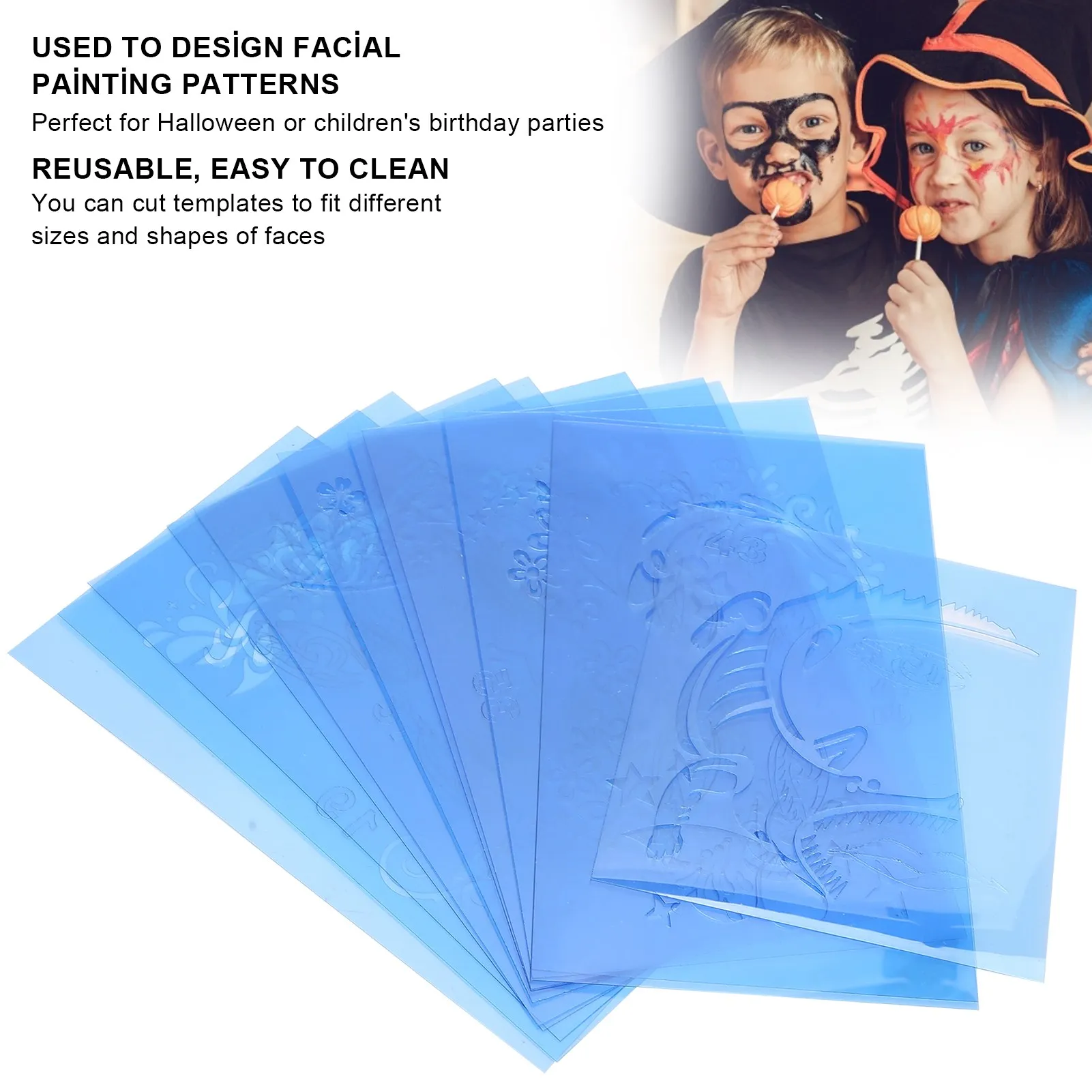 DIY Makeup Template PET Face Painting Template Reusable Face Paint Stencils for Halloween Christmas Party Face Painting Template