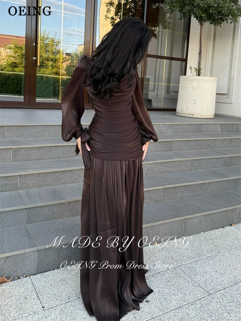 Oeing elegante vestido de baile reto até o chão drapeado mangas compridas plissados vestidos de noite 2025 فساتmaveraPersonalizzato