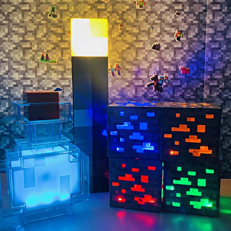 Minecrafe Series Torch Lamp My World Torch Mine Lamp Green Blue Red Yellow LED Night Light Colorful Changing Bottle Toy Model view 2