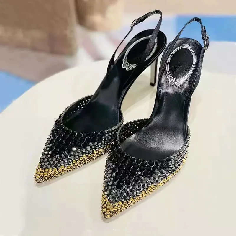 Star-shaped gradient rhinestone pointed toe short boots - summer high-heeled women's sandals - fashionable style
