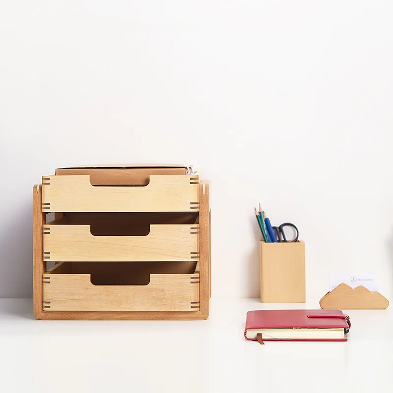 Solid wood pull-out cosmetic storage box, home office file desktop storage drawer