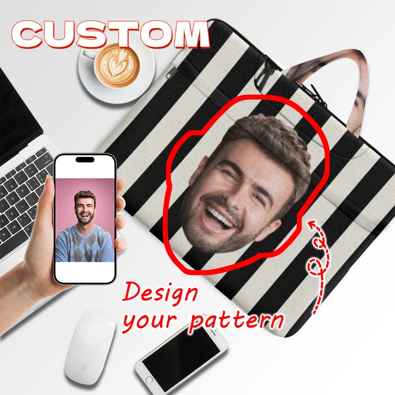 

Personalized Photo Personalized Laptop Bag, Funny Face Custom Lightweight High Quality Commuting Briefcase With Zipper Closure