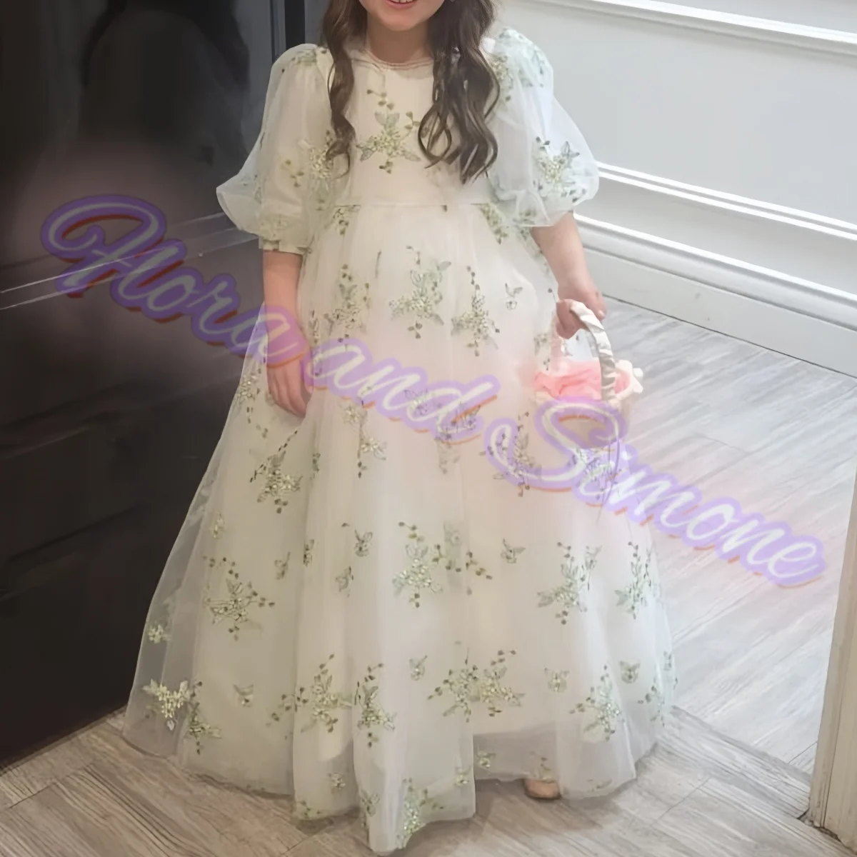 تخصيص نمط الأزهار نمط رشيقة قصيرة الأكمام زهرة فتاة فساتين لحفل الزفاف ثوب مسائي مأدبة مهرجان