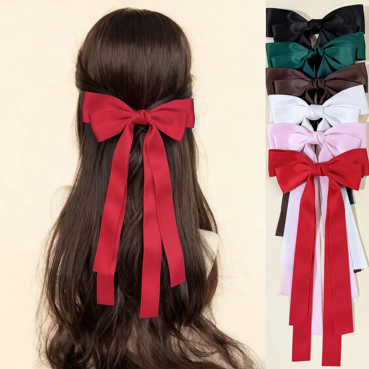 

Elegant Bow Hair Clip Handmade High Quality Fashion Design Long Ribbon Colorful Alloy Hair Accessories Luxury Cute Style Girls