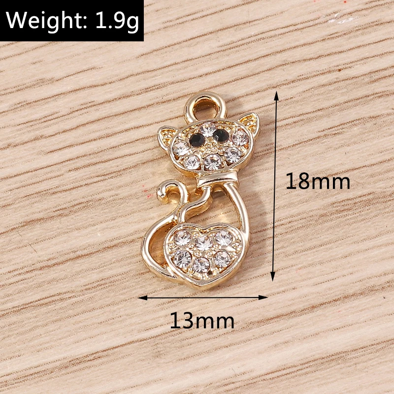 10pcs 13x18mm Cartoon Animal Charms Alloy Crystal Cat Charms for Jewelry Making Girls Cute Earrings Pendants Neckalce Craft Gift