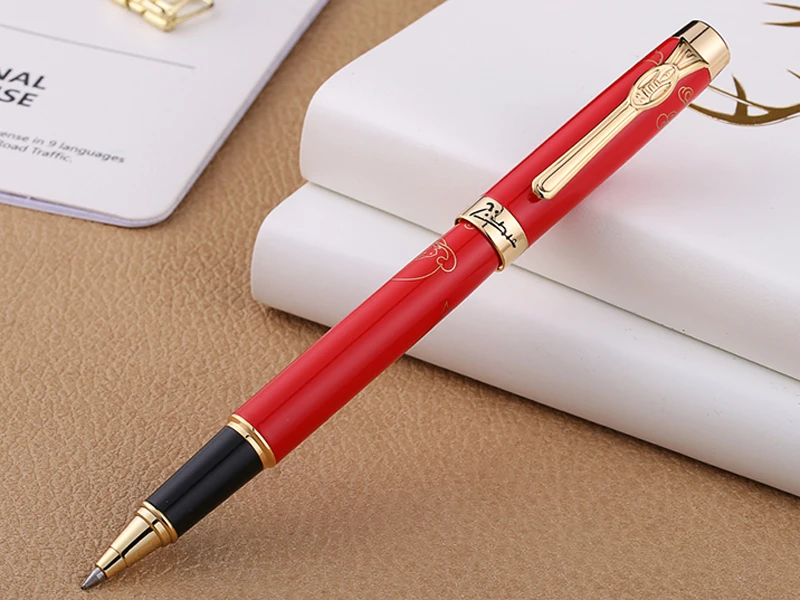 Picasso 933 Metal Brilliant Red Roller Ball Pen Gold Trim Refillable Ink Pen Luxurious Writing Gift Pen Set