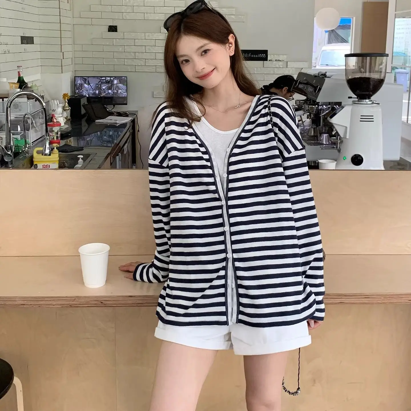Loose Long Sleeve Women's Sun Protection Outerwear Classic Stripes Style Versatile Layering Casual Top Korean Summer New Arrival