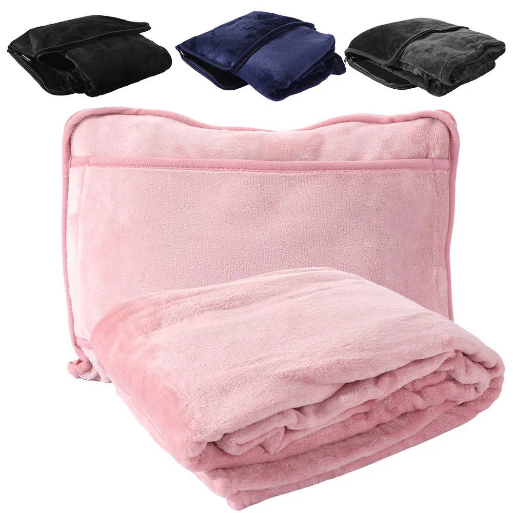 High-Quality 2 in 1 Travel Pillow and Blanket Set Warm Foldable Nap Quilt Portable Flannel Soft Throw Pillow Sofa