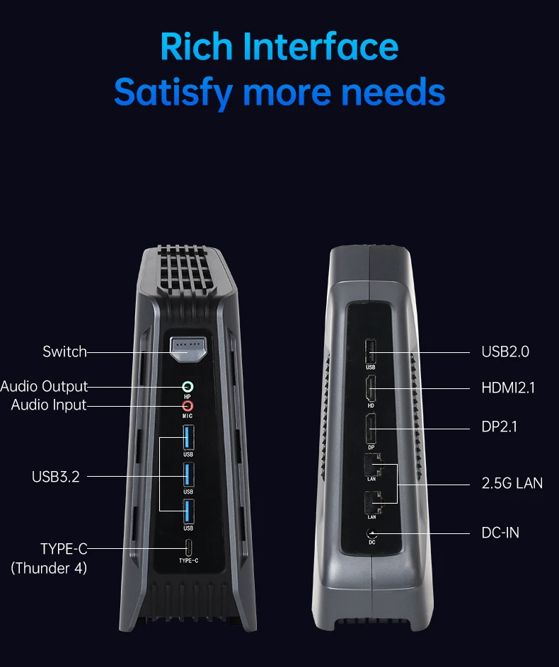 كمبيوتر صغير للألعاب مع Inter Core Ultra 7 165H مع 3xUSB3.2 1xTYPE-C 1xHDMI2.1 1xDP2.1 يدعم WIN10 Linux Pfense كمبيوتر مكتبي