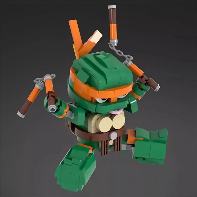 Accesorios de la serie de Anime, figuras de cabeza cuadrada, tortugas Ninja, bloques de construcción MOC SD Mech, Robot, modelo de ensamblaje, rompecabezas, juguete para regalo para niños