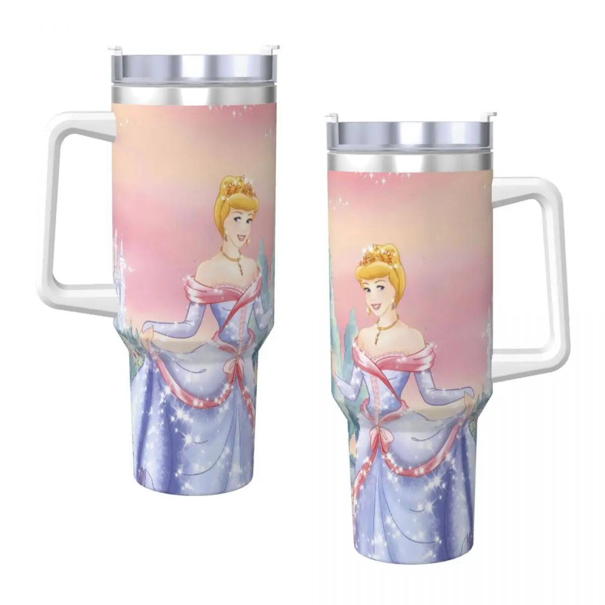 Stainless Steel Tumbler MINISO Cinderella Cartoon Mug Cup With Straws Travel Cold Drink Water Bottle Keep Heat 40oz Thermal Cups